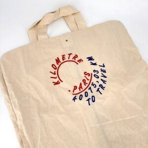 Kilometre Paris Womens Canvas Embroidered Long Travel Clothing Garment Bag Beige